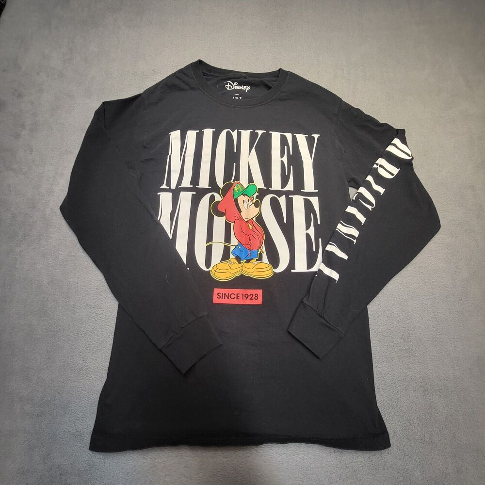 Mickey Mouse T Shirt Womens S Black Long‎ Sleeve Graphic Y2K Graphic
